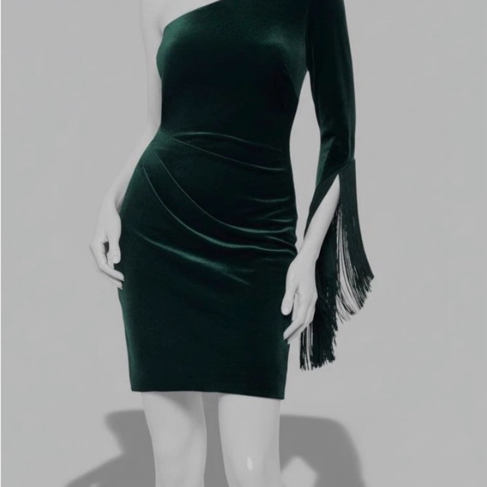 Betsy & Adam Womens Green Velvet One-Shoulder Dress Size 14
